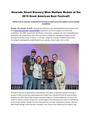 Alvarado Street Brewery Wins Multiple Medals at the 2019 Great American Beer Festival®