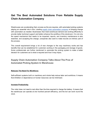 Get The Best Automated Solutions From Reliable Supply Chain Automation Company