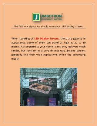 The Technical aspect you should know about LED display screens