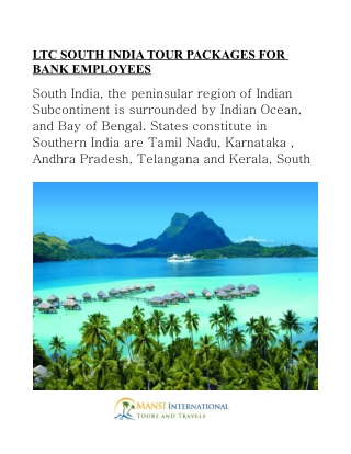 LTC SOUTH INDIA TOUR PACKAGES FOR BANK EMPLOYEES