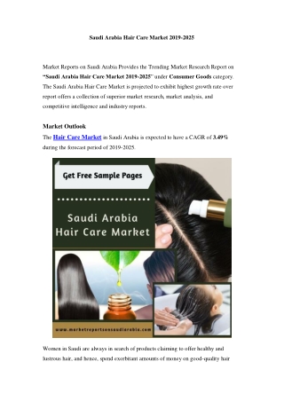 Saudi Arabia Hair Care Market: Growth, Opportunity and Forecast Till 2025