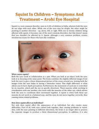 Squint In Children – Symptoms And Treatment - Arohi Eye Hospital