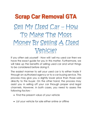 Sell My Used Car – How To Make The Most Money By Selling A Used Vehicle?