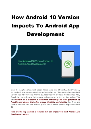 How Android 10 Version Impacts To Android App Development