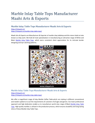 Marble Inlay Table Tops Manufacturer Maahi Arts & Exports