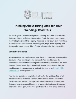 Thinking About Hiring Limo for Your Wedding Read This!