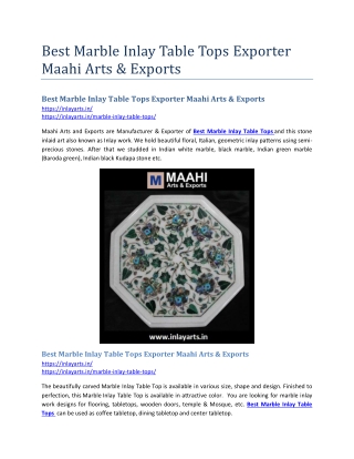 Best Marble Inlay Table Tops Exporter Maahi Arts & Exports