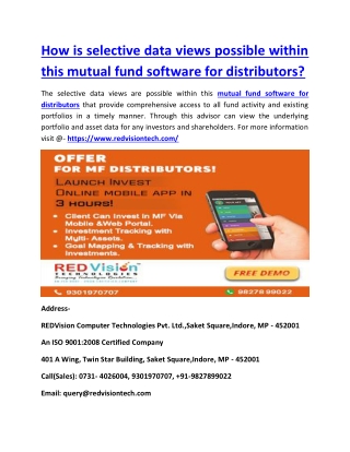 How is selective data views possible within this mutual fund software for distributors?
