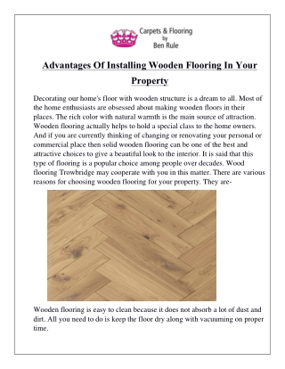 Advantages Of Installing Wooden Flooring In Your Property