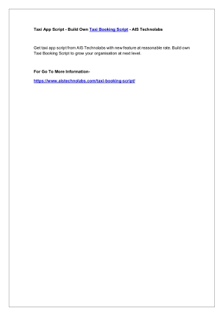 Taxi App Script - Build Own Taxi Booking Script - AIS Technolabs