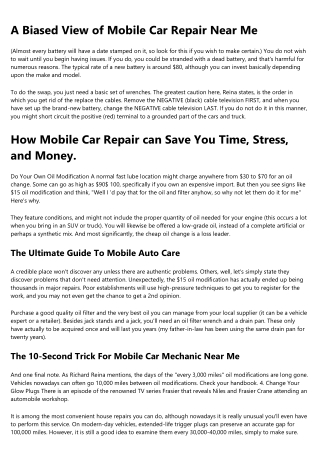 Some Ideas on Mobile Car Repair You Need To Know