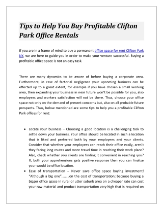 Tips to Help You Buy Profitable Clifton Park Office Rentals