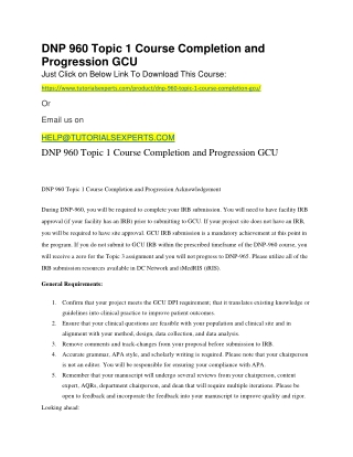 DNP 960 Topic 1 Course Completion and Progression GCU