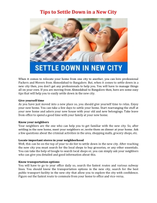 Tips to Settle Down in a New City