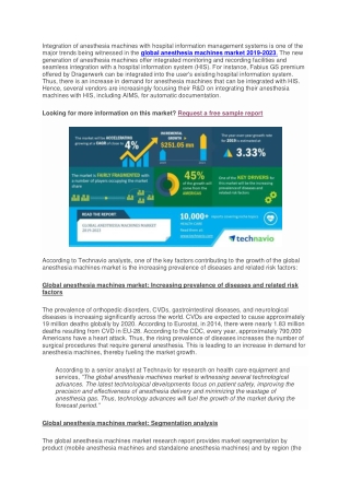 Global Anesthesia Machines Market 2019-2023| Increasing Prevalence of Diseases and Related Risk Factors to Boost Demand