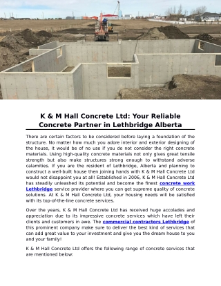 K & M Hall Concrete Ltd: Your Reliable Concrete Partner in Lethbridge Alberta