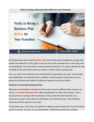 Perks to Hiring a Business Plan Writer for Your Franchise