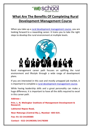 What Are The Benefits Of Completing Rural Development Management Course?