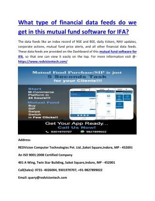 What type of financial data feeds do we get in this mutual fund software for IFA?