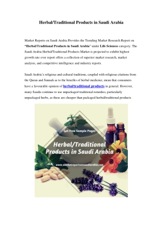 Saudi Arabia Herbal/Traditional Products Market: Growth, Opportunity and Forecast Till 2024