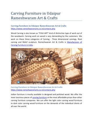 Carving Furniture in Udaipur Rameshwaram Art & Crafts