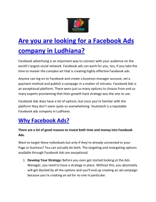 Are you are looking for a Facebook Ads company in Ludhiana - Youtotech