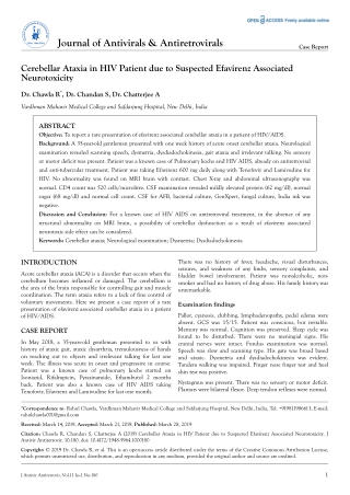 Cerebellar Ataxia in HIV Patient due to Suspected Efavirenz Associated Neurotoxicity