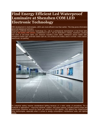 Find Energy Efficient Led Waterproof Luminaire at Shenzhen COM LED Electronic Technology