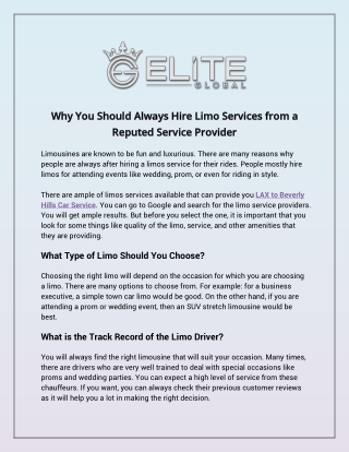 Why You Should Always Hire Limo Services from a Reputed Service Provider