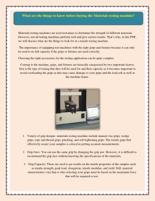 What are the things to know before buying the Materials testing machine?