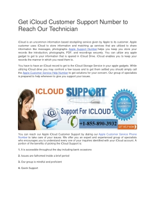 Get iCloud Customer Support Number 1-855-890-3932 USA