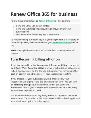 Renew Office 365 for business - renewmicrosoft