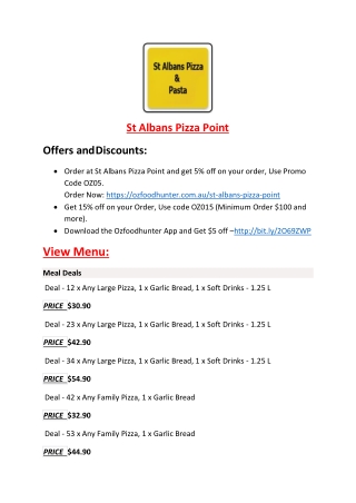 St Albans Pizza Point menu - Pizza delivery Restaurant St Albans, VIC
