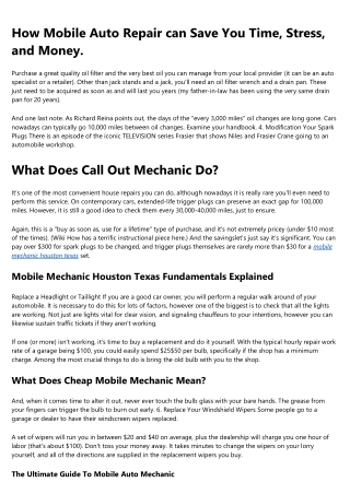 What Does Mobile Car Mechanic Houston Tx Do?