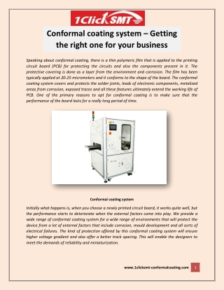 Conformal coating system – Getting the right one for your business