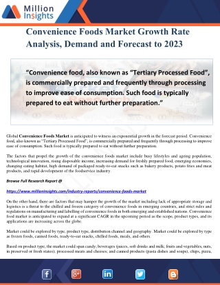 Convenience Foods Market Growth Rate Analysis, Demand and Forecast to 2023