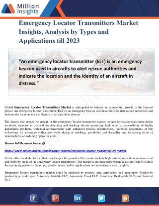 Emergency Locator Transmitters Market Insights, Analysis by Types and Applications till 2023