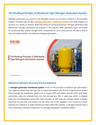 The Working Principle of Membrane Type Nitrogen Generation System