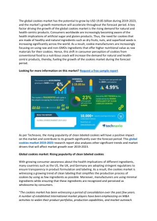 Global Cookies Market 2019-2023 | Rising Popularity of Clean Labeled Cookies to Boost Growth