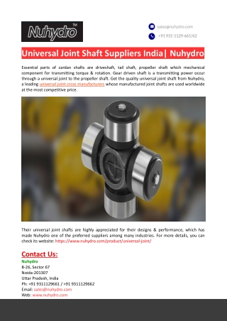 Universal Joint Shaft Suppliers India-Nuhydro