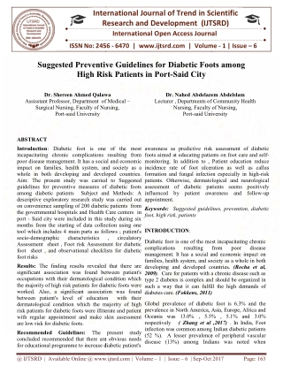 Suggested Preventive Guidelines for Diabetic Foots among High Risk Patients in Port Said City