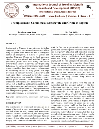 Unemployment, Commercial Motorcycle and Crime in Nigeria