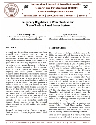 Frequency Regulation in Wind Turbine and Steam Turbine based Power System