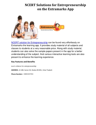 NCERT Solutions for Entrepreneurship on the Extramarks App