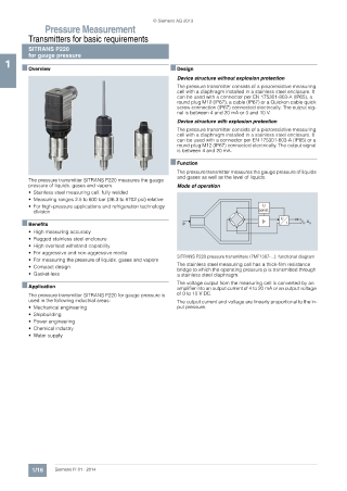 SITRANS P220 pressure transmitter Supplier - PDF