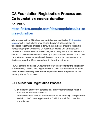 CA Foundation Registration Process and Ca foundation course duration