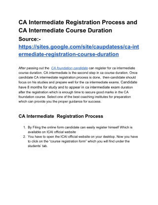 CA Intermediate Registration Process and CA Intermediate Course Duration