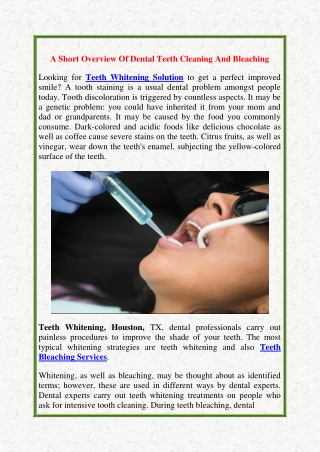 A Short Overview Of Dental Teeth Cleaning And Bleaching