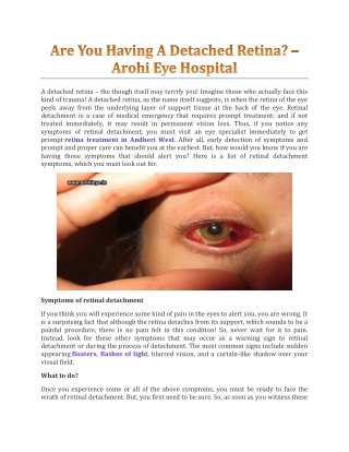 Are You Having A Detached Retina? - Arohi Eye Hospital