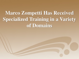 Marco Zompetti Has Received Specialized Training in a Variety of Domains